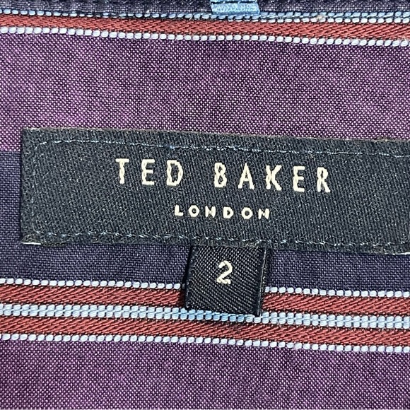 TED BAKER Men Long Sleeve Casual Formal button up Striped Shirt Size 2 S purple - Picture 4 of 10